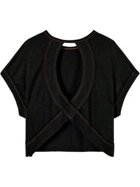Women's Solid Black Open Back Tops Workout Backless Casual Athletic Shirts